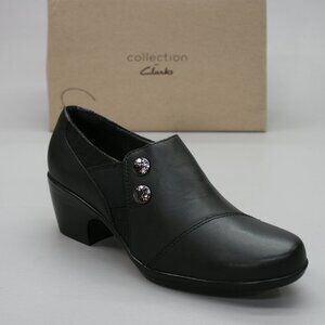 Clarks Ladies 6 Emily Beales Collection Black Leather Side-zipper Heels Booties
